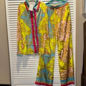 Silky Baroque Print Pajama Set - Yellow Multi